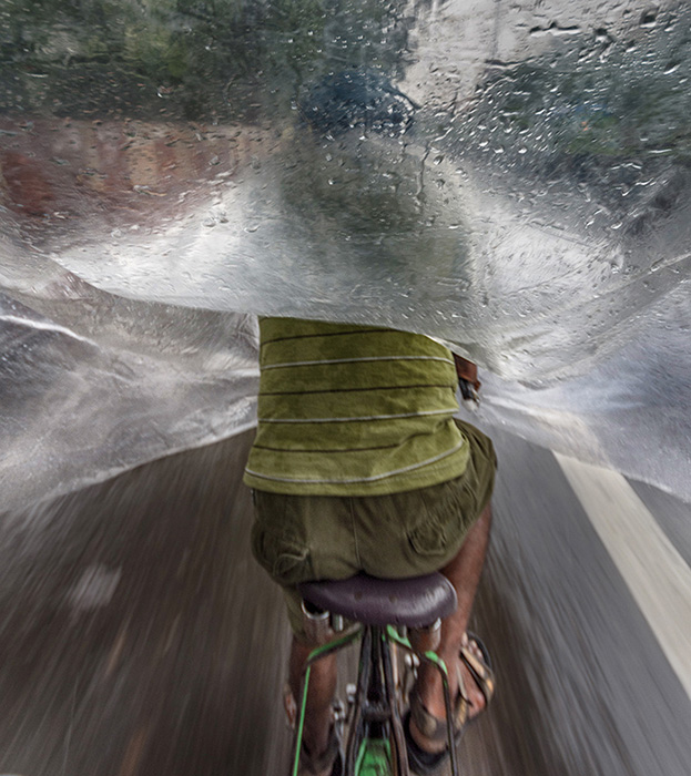 slow-shutter-speed catches rickshaw motion